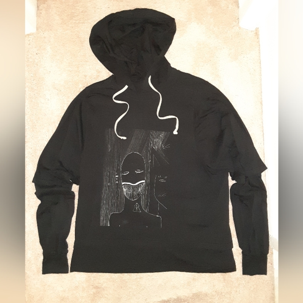 MEN'S RICK OWENS DRKSHDW ABSTRACT FACE PRINTED HOODIE - Picture 5 of 8